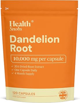 Dandelion Root Capsules 10,000mg - 120 Vegan Capsules (4-Month Supply) - 20:1 Extract - Made in the UK - High Strength Supplement - By Health Snobs