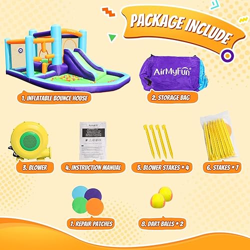 Miniatura 6 de AirMyFun Casa inflable para saltar castillo hinchable para niños con soplador de aire, piscina de bolas, juguete de puente de parque para patio