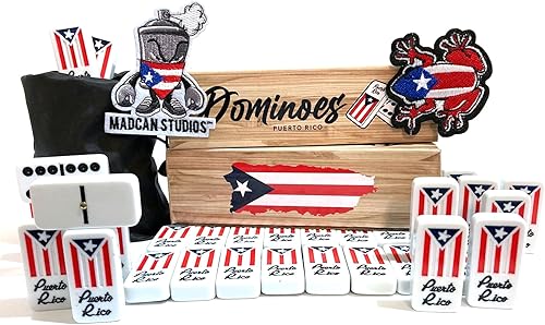 Juego de fichas de dominó con bandera de dominó de Puerto Rico, Boricua PR Puerto Rican Classic imprescindible bolsa de viaje incluida, tamaño disponible en Yaxa Peru