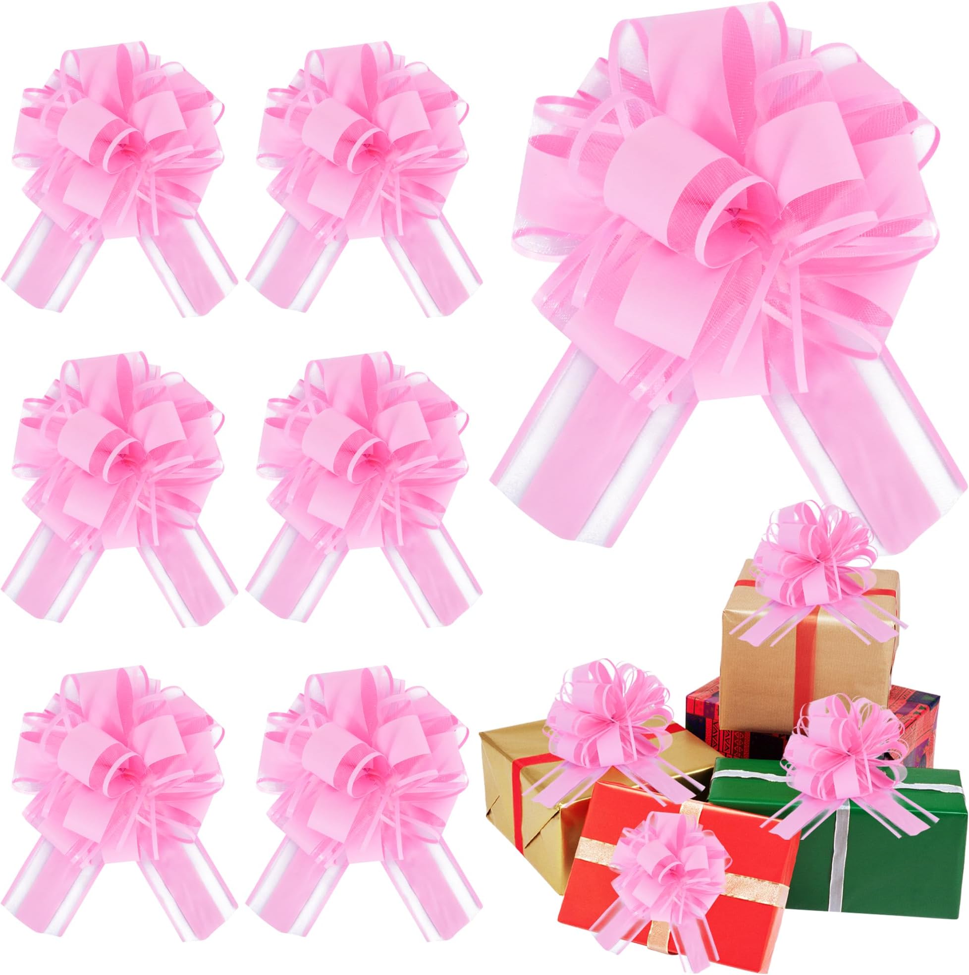 20pcs 7 Inch Pull Bows Light Pink Gift Wrap Bows for Gift Wrapping, Ribbon, Flower Wrapping, Christmas, Mother's Day, Easter, Birthday, Baby Shower Decorations