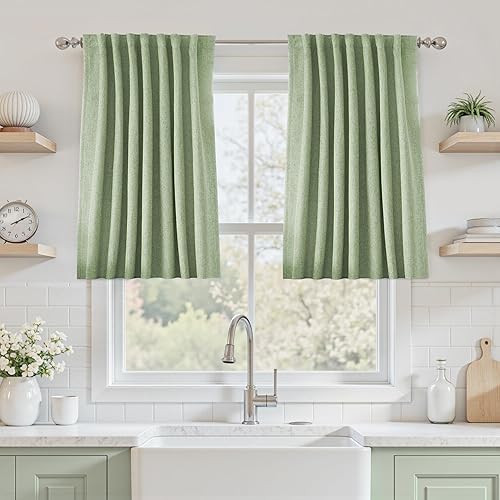 Miniatura 58 de UHITECH Cortinas Opacas de Lino Natural para Sala de Estar/Dormitorio Ventana Pequeña 54 Pulgadas de Largo Juego de 2 Paneles Cortina Opaca Pestaña