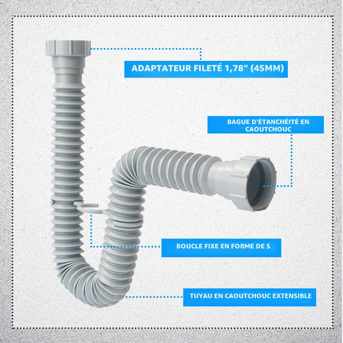 Kippen 5807 Tuyau De Siphon D'Échappement Flexible - Extensible 300-800 Mm, Filetage G 1-1/4