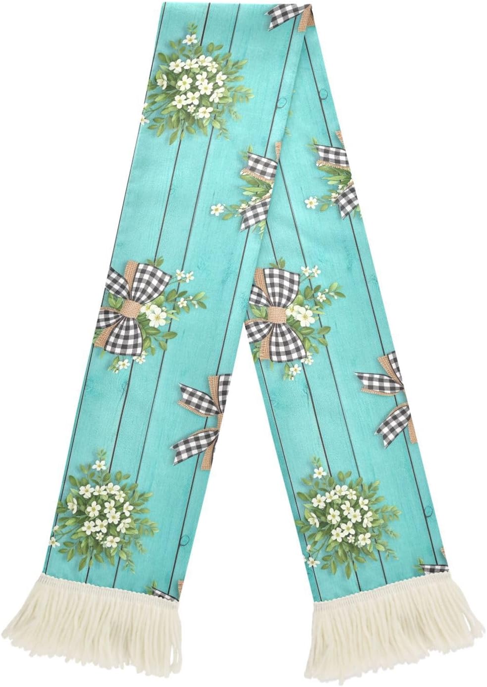 CHIFIGNO Turquoise Rustic Flower Sports Fan Scarf for Games, Quick Dry Polyester Fabric for Wiping Sweat with Team Spirit Fringe