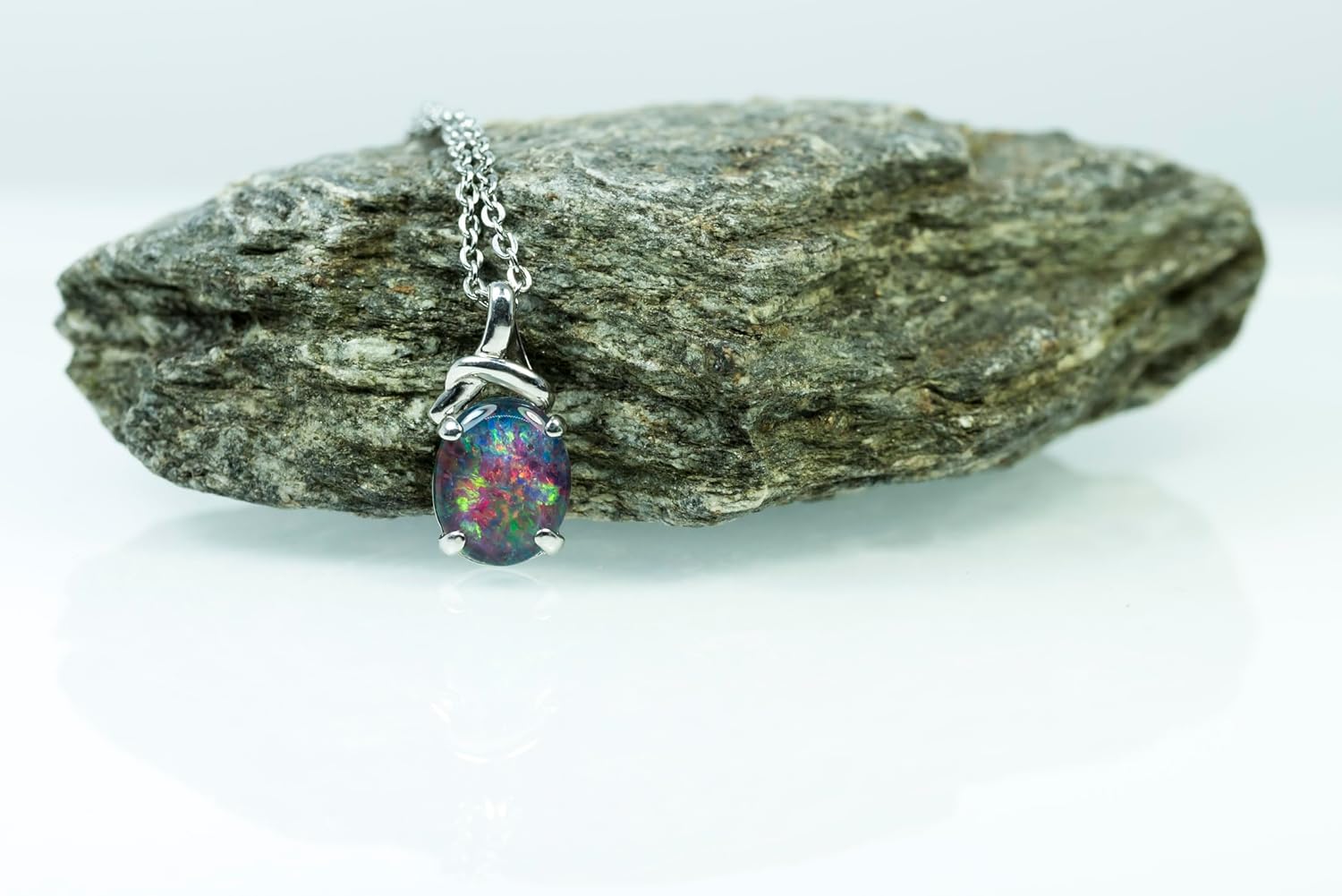 Australian Fire Opal Necklace - 11x9mm - Australian Triplets Opal Necklace Pendant in 925 Sterling Silver Gold Plated Women's Jewelry - Image 4