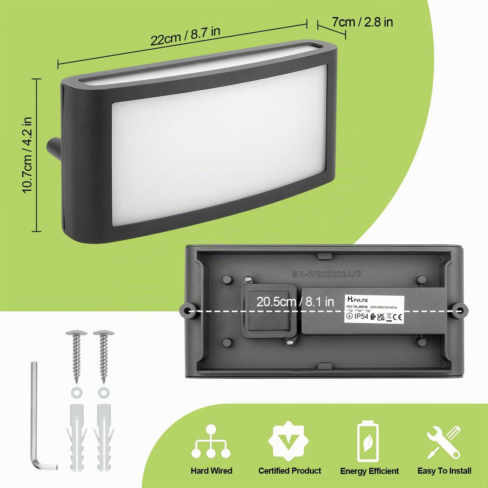 HLFVLITE Applique Murale LED Extérieure, Lampe Murale en Aluminium pour Jardin, IP54 Étanche, 930LM 4000K Blanc Naturel, Gris Anthracite