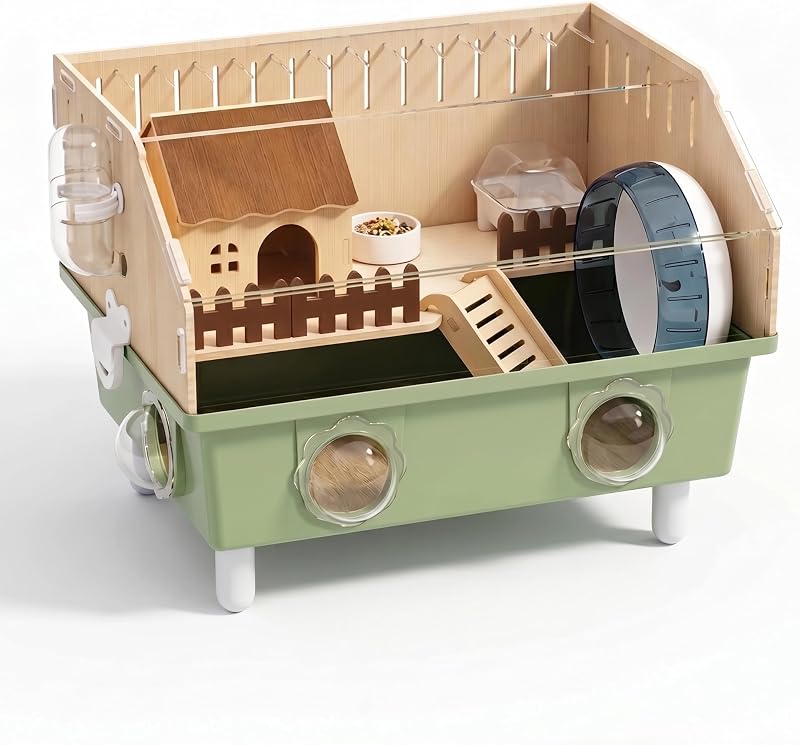 Acrylic Small Animal Cage & Habitat Starter Kit with Accessories | Hamster Cage for Dwarf Hamsters, Easy-Clean Transparent Pet Cage