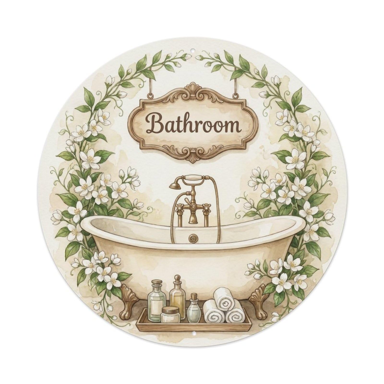 Fqnyr Style Bathroom Jasmine Shabby Round Bathroom Metal Tin Sign