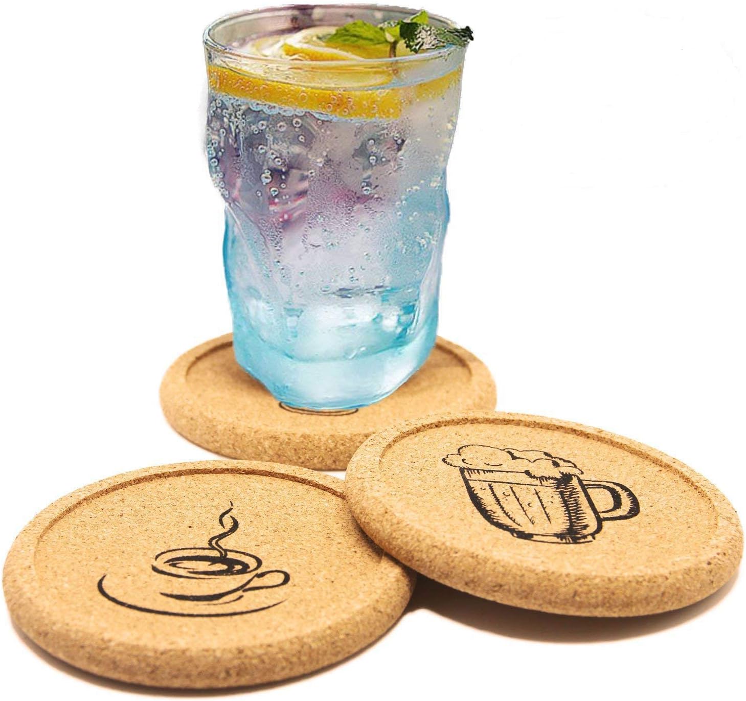 Coasters Set of 12 Cork Tray Coaster for Drinks with Funny Picture - Desktop Protection Prevent Furniture Damage - Durable Prevent Spills Tabletop Drink Coasters