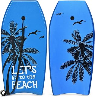 GYMAX Body Boards for Beach, 33"/37"/41" Body Board with EPS Foam Core, Crescent Tail, Dual Channel & Wrist Leash, Lightweight Bodyboard for Kids, Youth, Adults