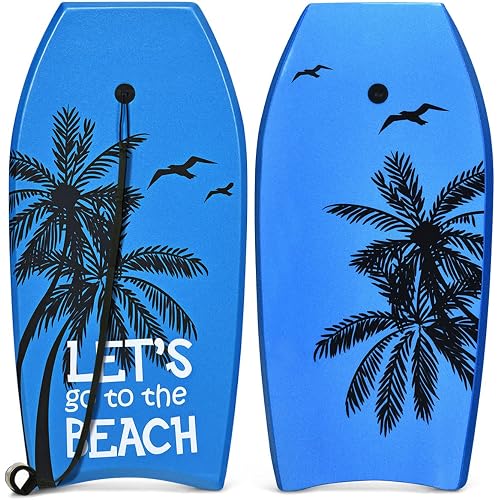 GYMAX Body Boards for Beach, 33"/37"/41" Body Board with EPS Foam Core, Crescent Tail, Dual Channel & Wrist Leash, Lightweight Bodyboard for Kids, Youth, Adults