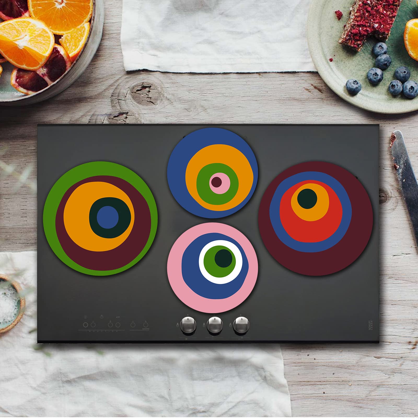 Walarky Eyes Round Metal Stove Covers Bauhaus 4-Piece Stove