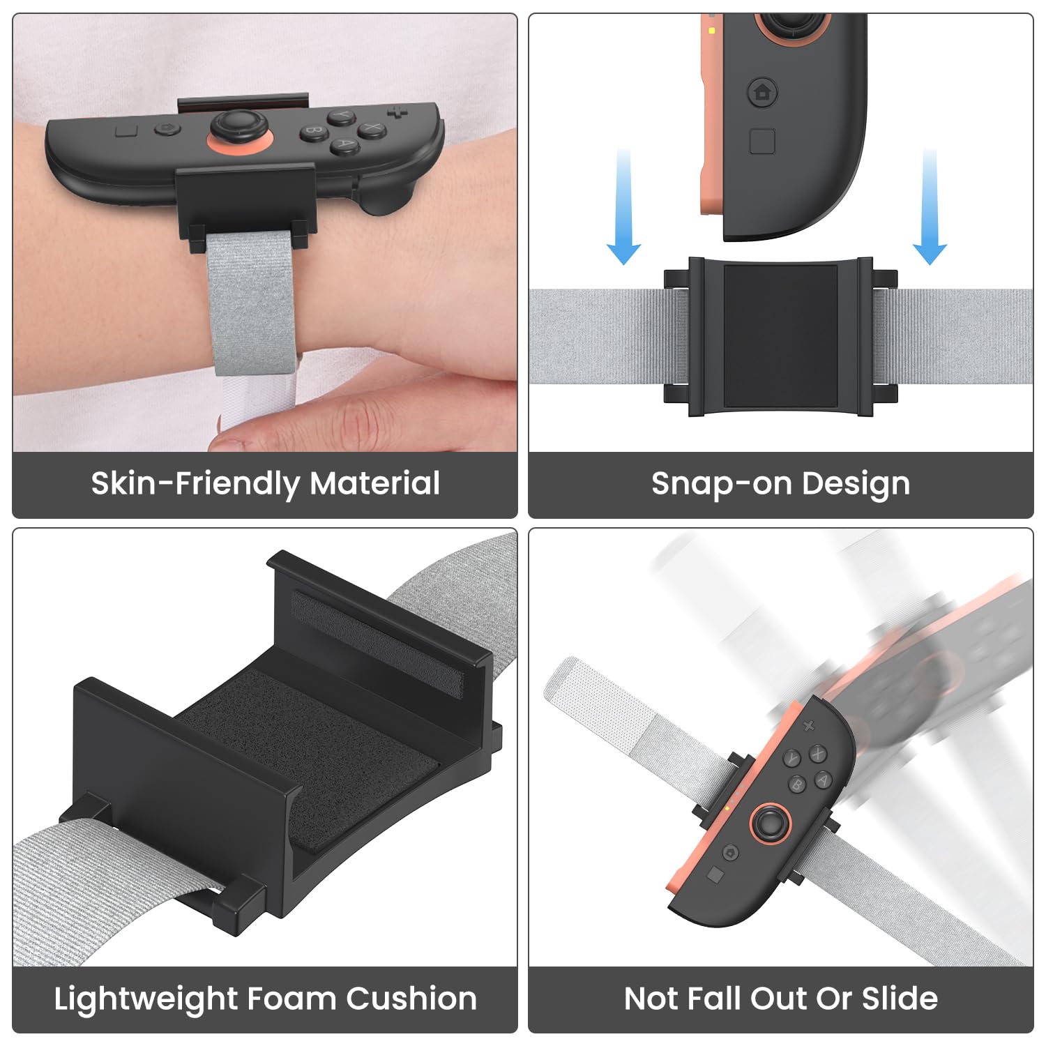 innoAura 6 in 1 Accessories Bundle for Switch 2(2025), Switch 2 Accessories Set with Steering Wheel * 2, J-con Grip * 2, Wrist Band * 2 , Family Sports Party Pack Accessories Compatible with Switch 2（Black） image 5
