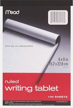 Mead 6 x 9 Inch 100-Sheet White Ruled Writing Tablet Notepad 70102