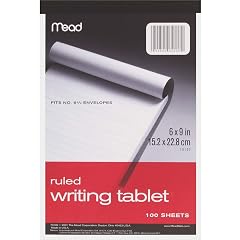 Mead 6 x 9 Inch 100-Sheet White Ruled Writing Tablet Notepad 70102