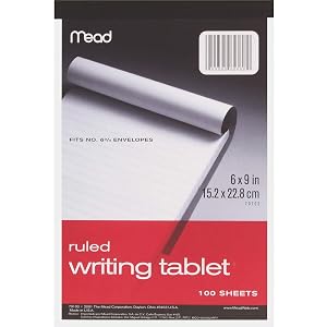 Mead 6 x 9 Inch 100-Sheet White Ruled Writing Tablet Notepad 70102