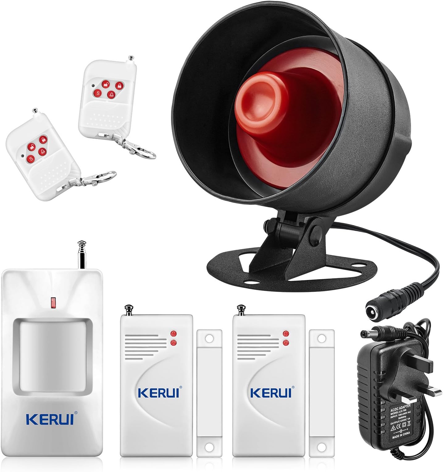 Wireless Security Burglar Door Alarm System Kit for Garage Shed House Hotel Shop Apartment, Weatherproof Siren Horn with Remote Control Door Contact Sensor,Motion Sensor,Loud Up to 115db