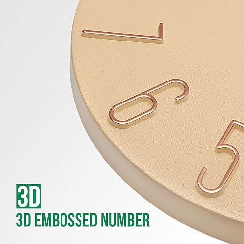 Miniatura 6 de Reloj de pared de 12 pulgadas, silencioso, sin tictac, de madera de imitación, reloj de interior, redondo, beige, moderno, figuras 3D, relojes de