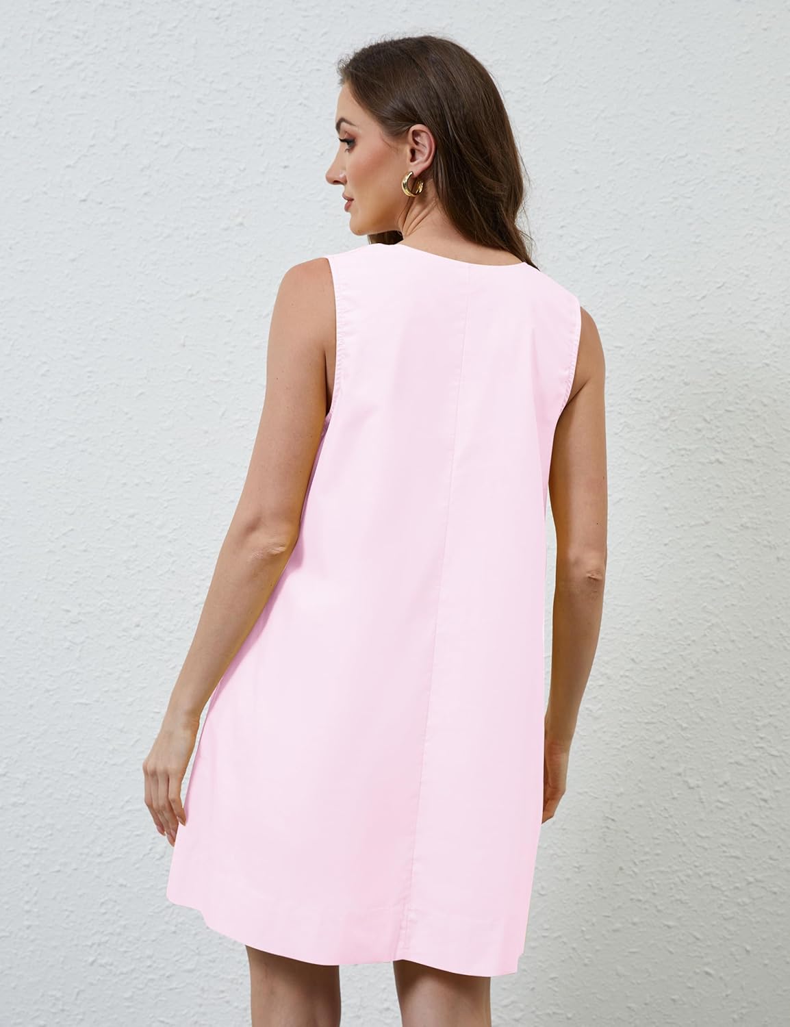 Livtany Women's Scoop Neck Babydoll Cute Mini Dress Flowy Sleeveless Short Dress Ruched Loose Fit Summer Dresses with Pockets - Image 5