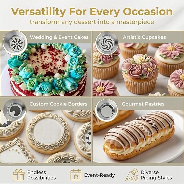 Set Di 8 Beccucci Professionali – Grandi Beccucci Riutilizzabili In Acciaio Inox Per Sac À Pochette, Decorazione Torte, Cupcake, Biscotti E Dessert - 4