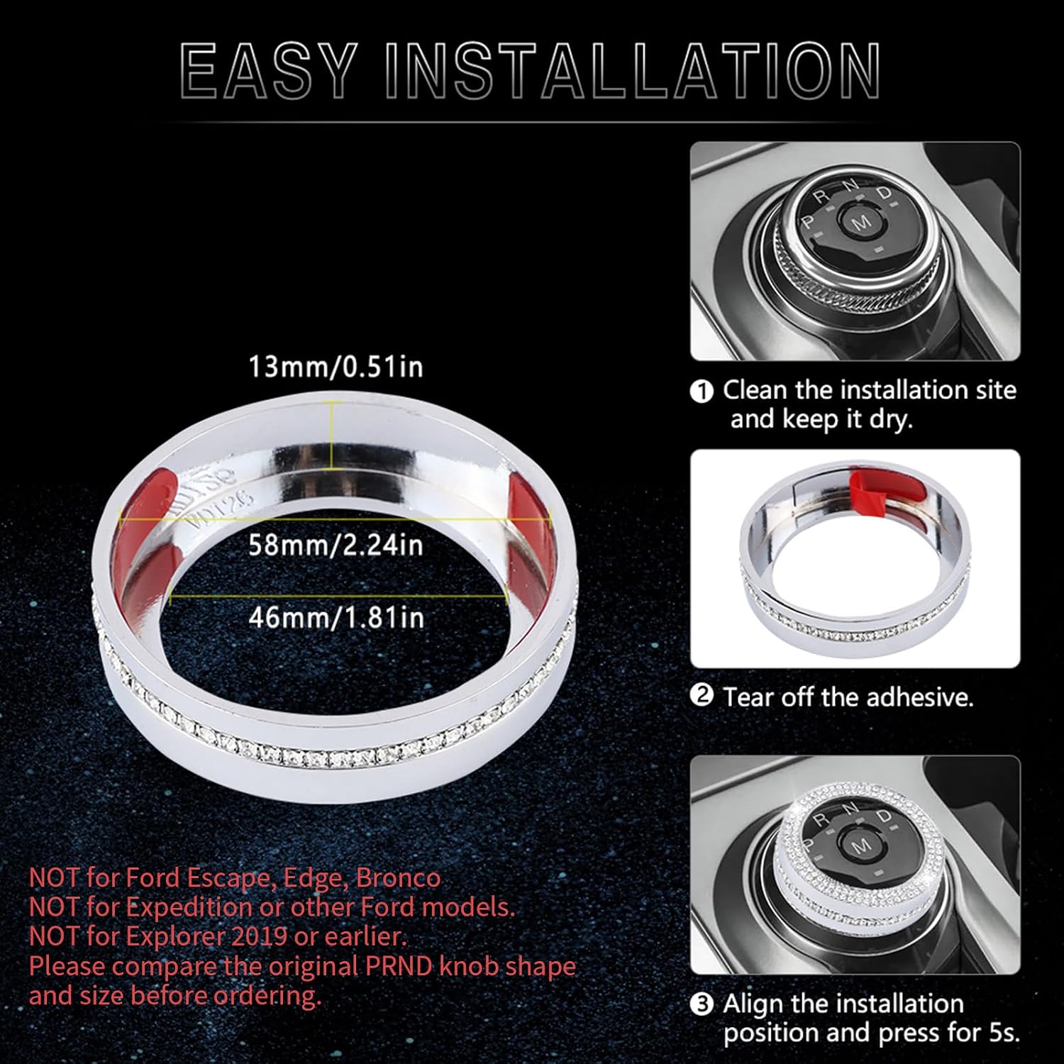 PIFOOG Bling Explorer Accessories for Ford 2023 2022 2021 2020 Gear Shift Knob Cover Decal Crystal PRND Switch Knobs Sticker Car Interior Decoration Trim Silver 1PC image 2