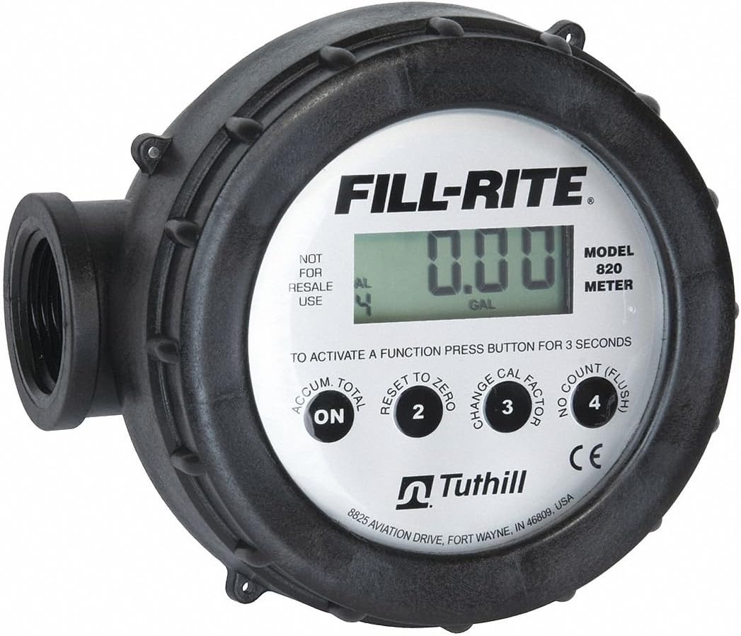 Fill-Rite 820 1" 2-20 GPM(8-76 LPM) Digital Nutating Disc Fuel Transfer Meter For Use With Water, Diesel, and Mild Chemicals