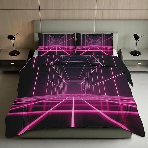 Miniatura 16 de Synthwave - Juego de funda de edredón tamaño individual, juego de ropa de cama de ciencia ficción con cierre de cremallera, funda de edredón
