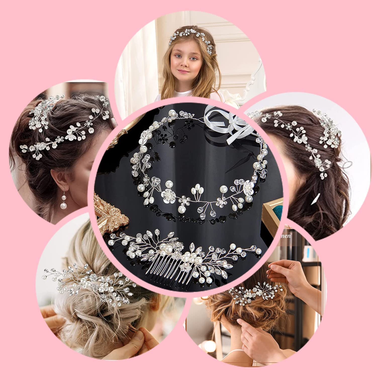 2 Stück Braut Stirnband Haarschmuck Hochzeit Kopfschmuck Vintage Kristall Perle Haarkranz Rebe Stirnbänder Strass, Stirnband Haarschmuck mit Blatt, Kopfschmuck Haarschmuck