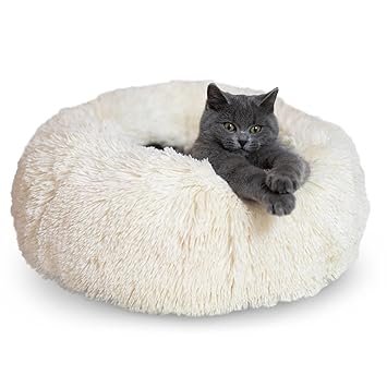 ZENAPOKI Memory Foam Donut Pillow Cat Bed S, Soft Cat Bed with Plush Cushion, Anti-Slip and Machine Washable + Self-Warming Pet Beds - Cat Calming Bed and Cat Cuddle Bed - Works for Smaller Size Dogs