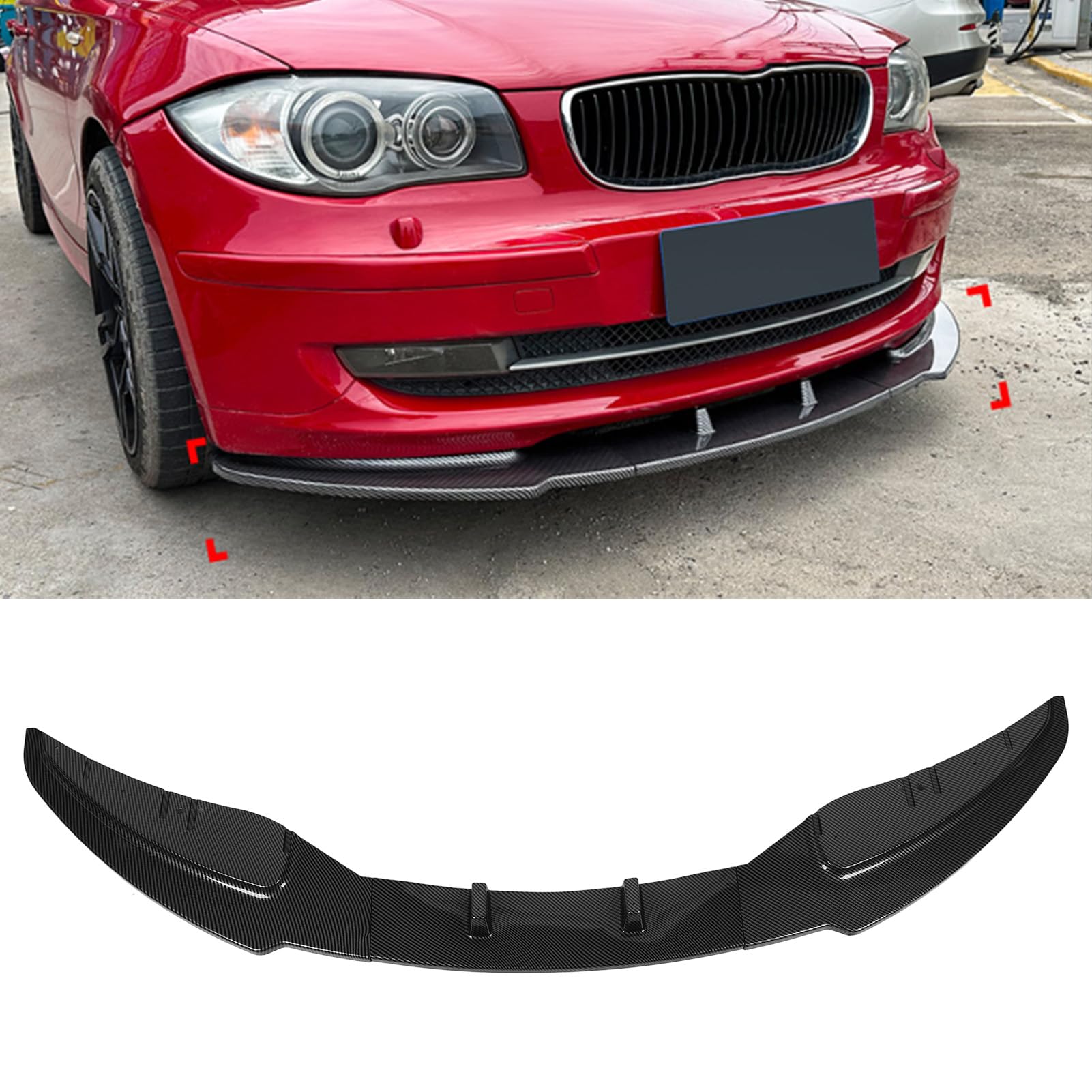 Topiky 3 Stück Auto Frontstoßstangen Splitter Spoiler für 1er E81 E82 E87 E88 LCI Standard Edition 2008 Bis 2011 (Kohlefaser-Stil)