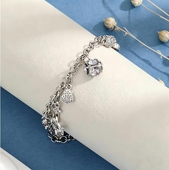 925 Sterling Silver Charm Bracelet for Women, Dainty Pendant Link Chain