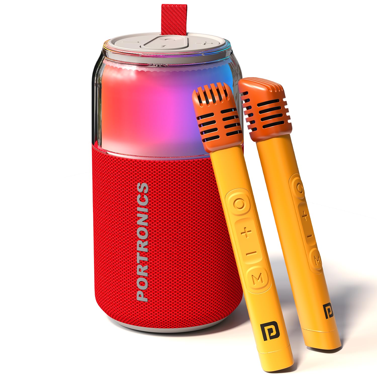 Portronics 10W Talk Six Can-Shaped Portable Bluetooth Speaker with Dual Wireless Karaoke Mic, Upto 4 Hours Playtime, 360° Degree RGB LED Light, Bluetooth V5.3, USB-A in Port, Type C Charging(Red)-picture-21