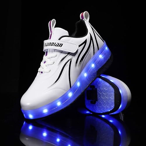 Miniatura 5 de Qneic Zapatillas de ruedas recargables por USB, zapatos de patinaje con ruedas para niños y niñas, zapatos iluminados para niños