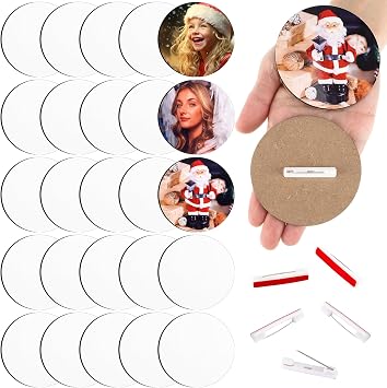 Knitgrip 50 Pcs Sublimation Buttons Blanks with Pins 3 Inch MDF Buttons Pin