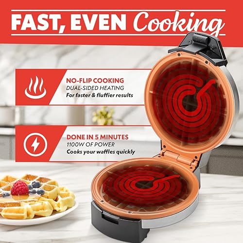 Miniatura 5 de Gourmia Belgian Waffle Maker – Compact Design with Upright Storage, Adjustable Browning, and Easy-Clean Nonstick Ceramic Plates, Stainless Steel