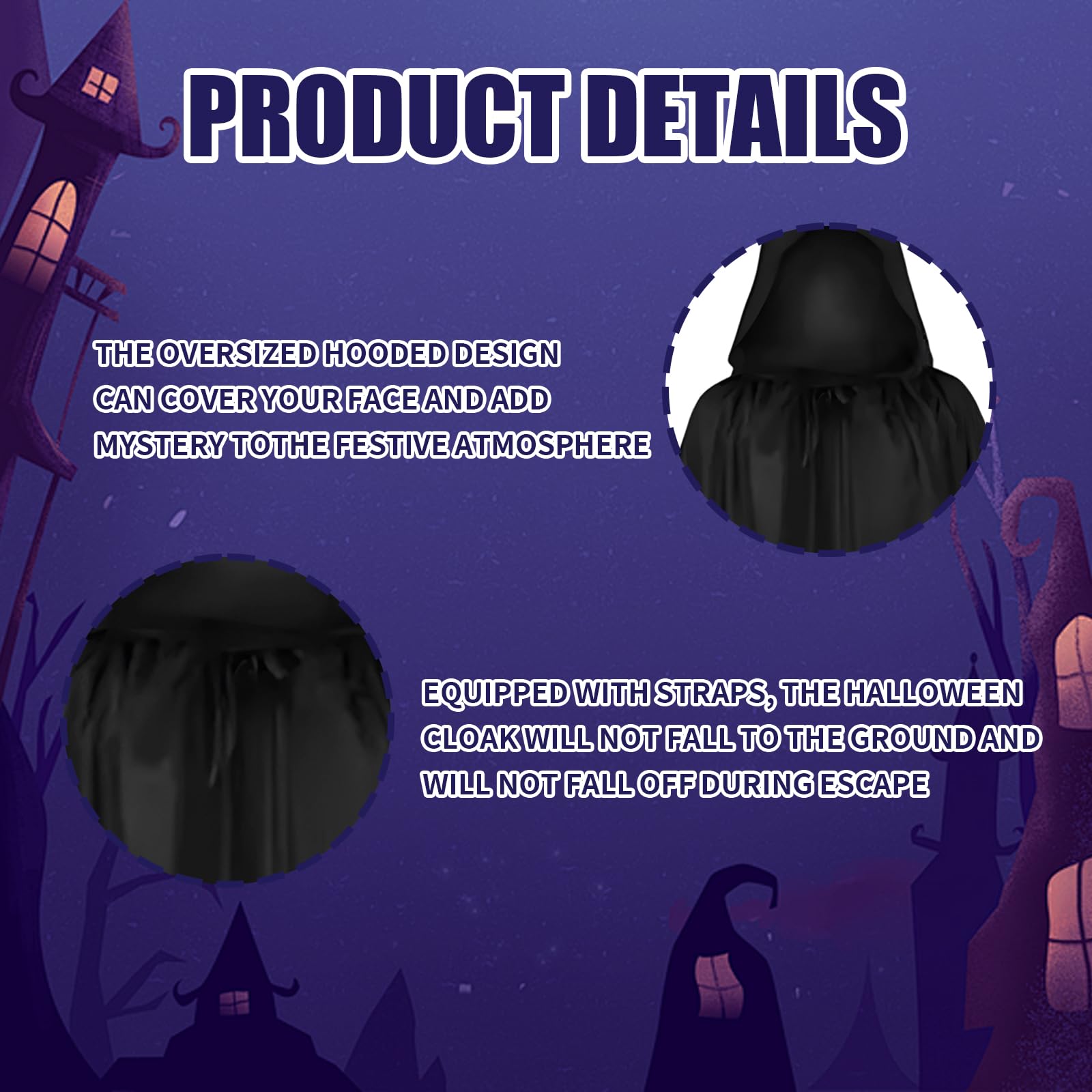 Traitors Cloak,140CM Black Cloak Ghostface Costume Black Cape Wizard Costume Adult Voldemort Cos Grim Reaper Vampire Witch Carnival Halloween Adult Wizard Cos - Image 3