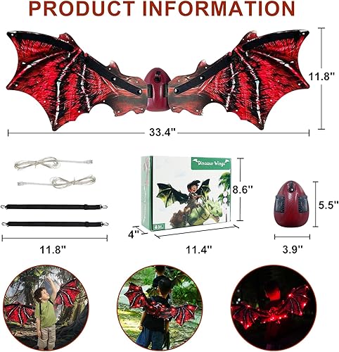 Miniatura 3 de Alas de dragón eléctricas para niños y niñas, alas de dragón para niños con accesorios de luz LED, alas de cosplay, dragón de cosplay de Halloween