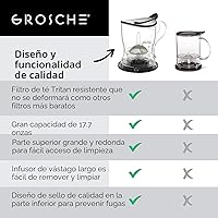 Vista 6 de GROSCHE Aberdeen - Infusor de té y tetera inteligente, sin BPA, diseño sin goteo, posavasos Fácil de preparar Fácil de limpiar Elaboración