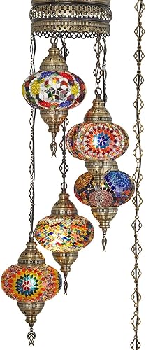 Miniatura 2 de DEMMEX Swag - Candelabro enchufable, mosaico turco marroquí para colgar en el techo, para sala de estar, dormitorio, comedor, cable de cadena de 15