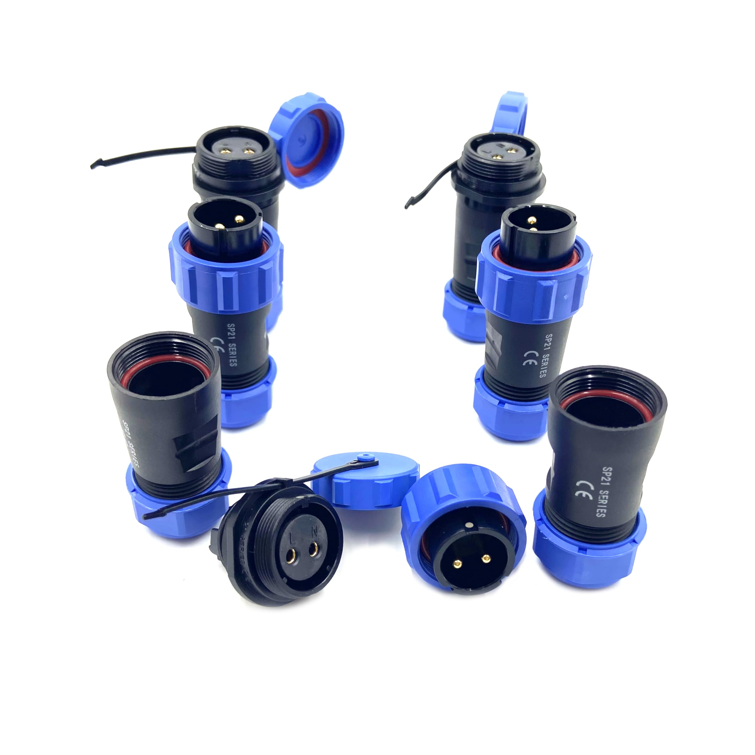 3 connettori per aeronautica SP21 a 2 poli, IP68 2 pin, spina aviazione senza saldatura, spina impermeabile per lampade esterne, 500 V 30 A (12 AWG cavo a vite crimpatura)
