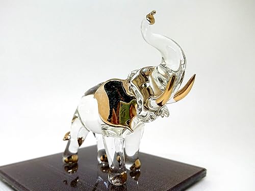Miniatura 3 de Figuras artísticas de elefante en miniatura de vidrio soplado a mano, animales coleccionables, decoración de regalo, tronco (3.5 pulgadas, oro