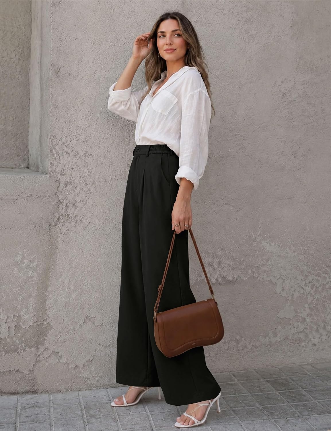LOMON Womens Wide Leg Pants Casual Work Trousers with Pockets
