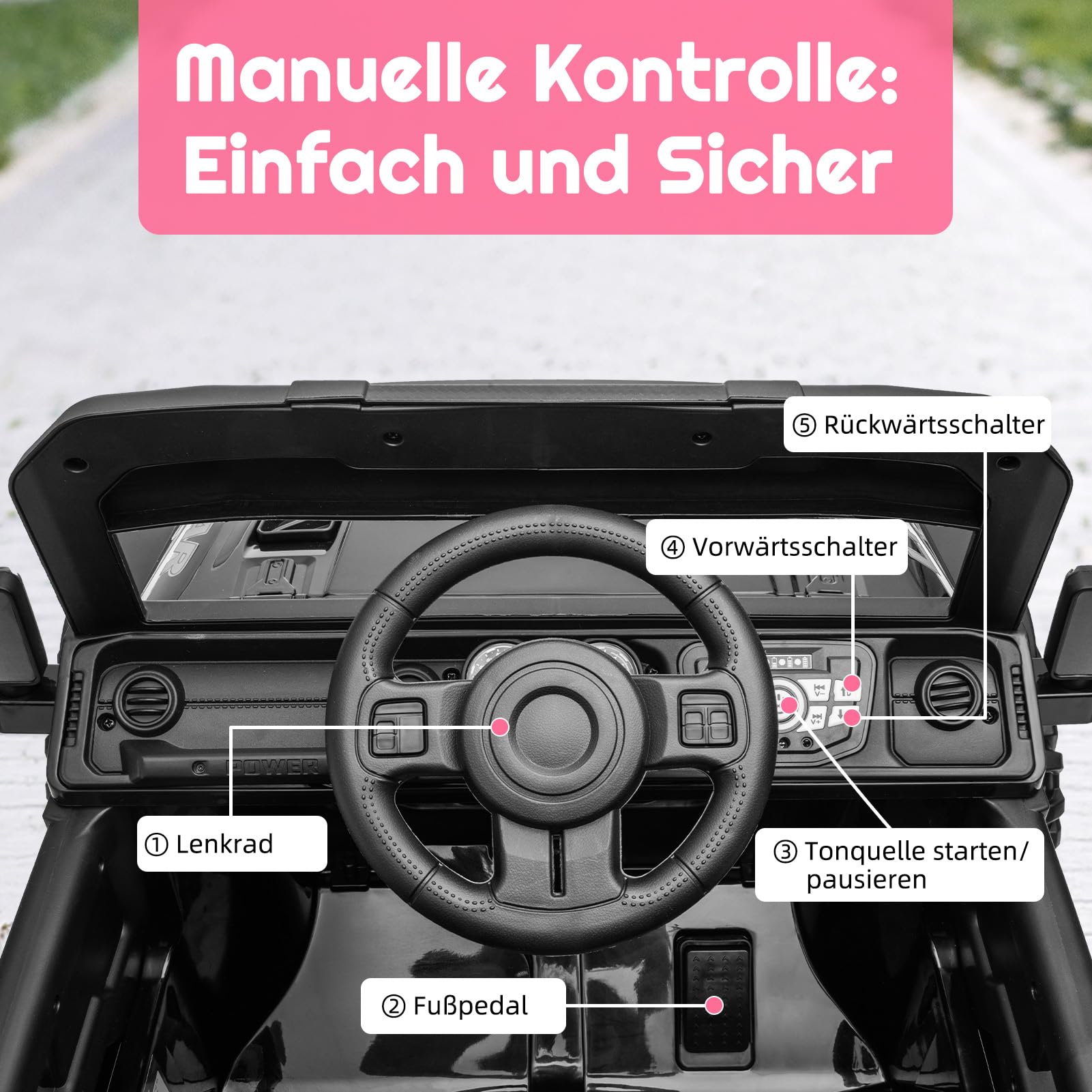 HAUSPROFI Kinder Elektroauto, 12V 7Ah,3-Gang Elektroantrieb, 2 Fahrmodi, Kinderauto Elektrisch mit Fernbedienung,LED-Lichtern, Musik, Sicherheitsgurt, Elektroauto für Kinder ab 1-8 Jahren(Rosa)