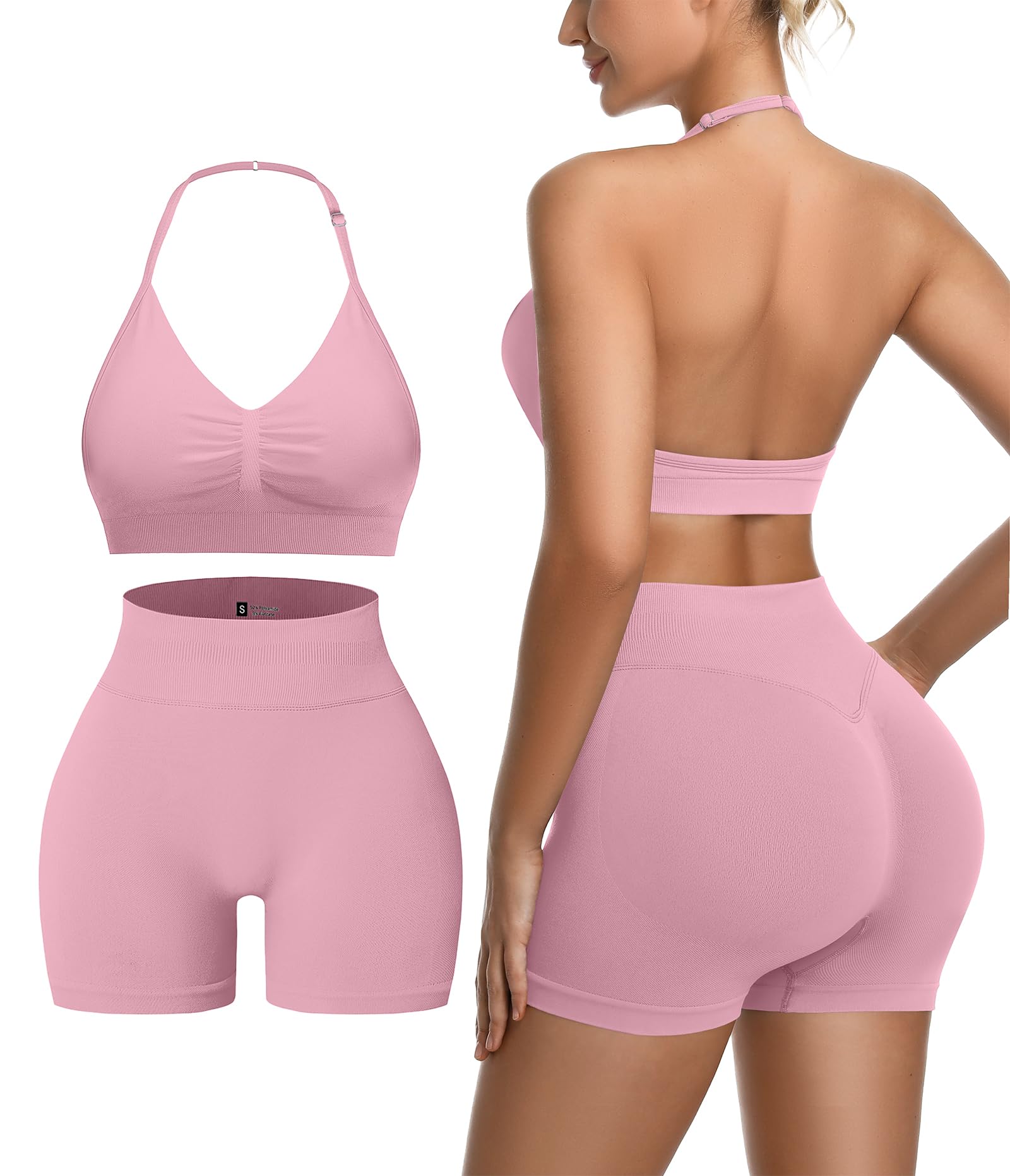 2 Piece Women's Workout Sets pilates outfits for women Padded Sports Bra Ribbed...