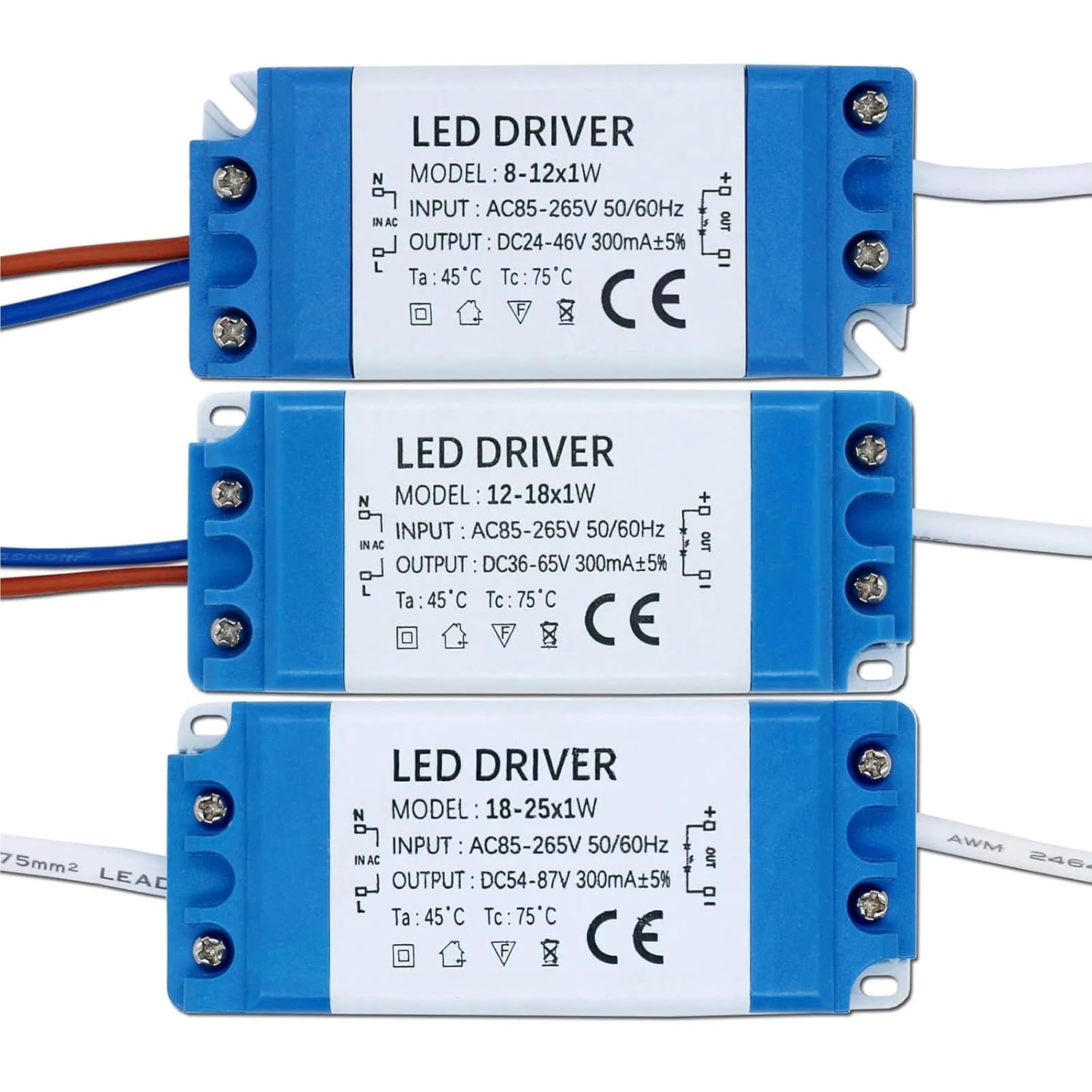LED Driver Power Supply 300mA 3W 8W 10W 15W 18W 20W 30W 36W Constant Current Automatic Voltage Control Lighting Transformers(8-12X1W)