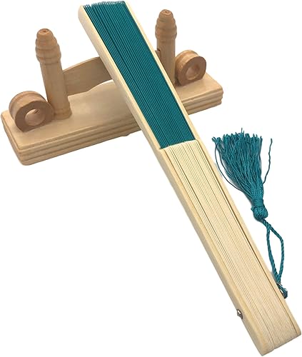 Miniatura 62 de FANSOF.FANS Abanico de mano plegable de mano de tela con borla de grado A, varillas de bambú para mujeres y niñas, fiesta de verano, eventos, Azul