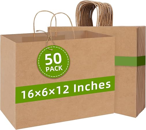 Johuivo Brown Paper Bags with Handles, 50 Pcs Brown Shopping