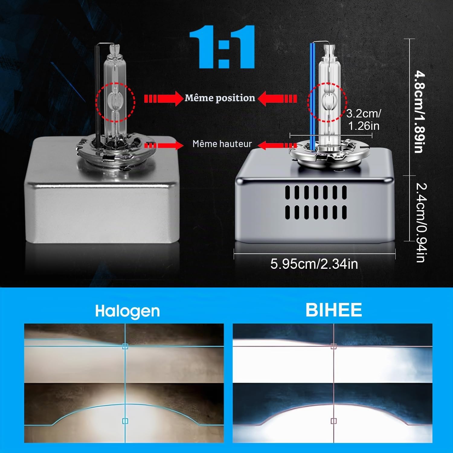 Lot de 1 ampoule xénon D5S 8000 K diamant lumière bleue HID 25 W lampe de phare avec base en métal