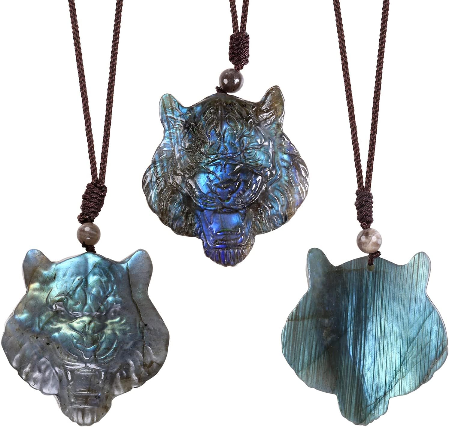 TUMBEELLUWA Natural Labradorite Pendant Necklace for Unisex Handcrafted Crystal Stone Amulet Necklace with Adjustable Cord - Image 6