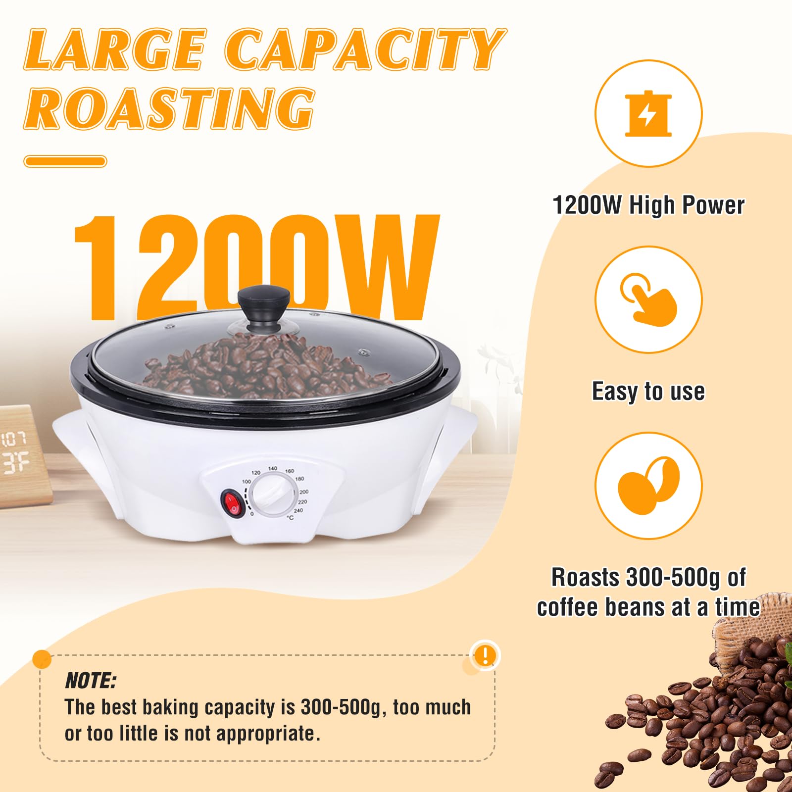YUCHENGTECH Torréfacteur de Café 500g Torréfacteur de Grain de Café Machine à Torréfier le Café 0-240℃ Torrefacteur Cafe Grain avec Minuterie 1200W