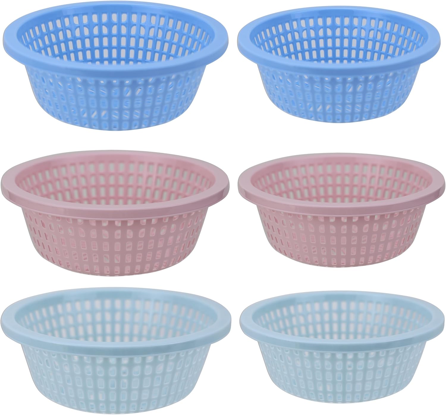 EIKS 6-Pack Plastic Colander Set Mesh Drain Baskets, Stackable Design, and Color-Coded Sizes for Fruits, Vegetables, and Pasta (3 of 7-inch and 3 of 8.5-inch)